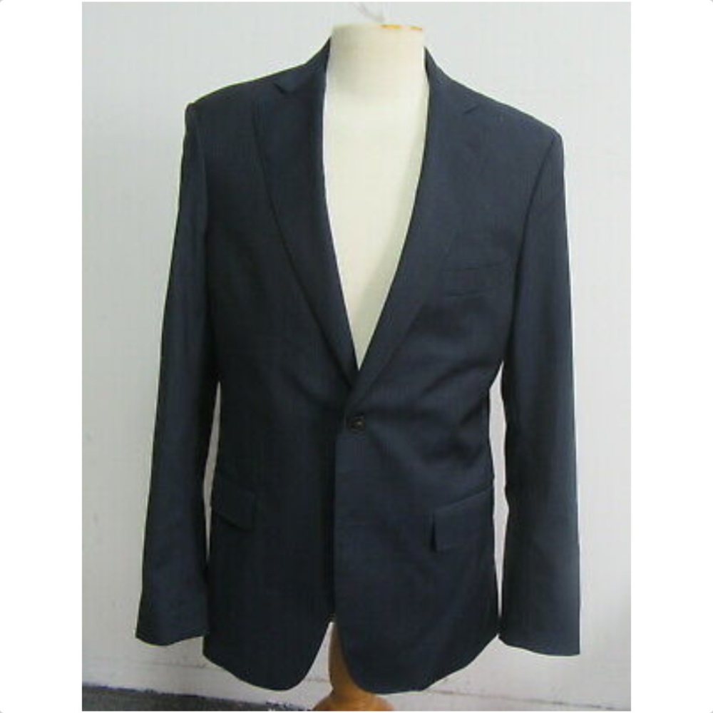 MICHAEL BASTIAN Navy blue Stripe notch lapel 2 button double vent Blazer Sz 42 L